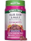 Nature's Truth Hair Skin and Nails Gummies | 80 Count | 2500mcg of Biotin | Vegan, Non-GMO, Gluten Free Supplement | Vitamin for Women & Men