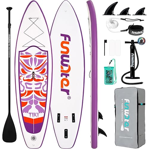 FunWater Inflatable 10'6×33"×6" Ultra-Light (17.6lbs) SUP for All Skill Levels Everything Included with Stand Up Paddle Board, Adj Floating Paddles, Pump, ISUP Travel Backpack, Leash,Waterproof Bag