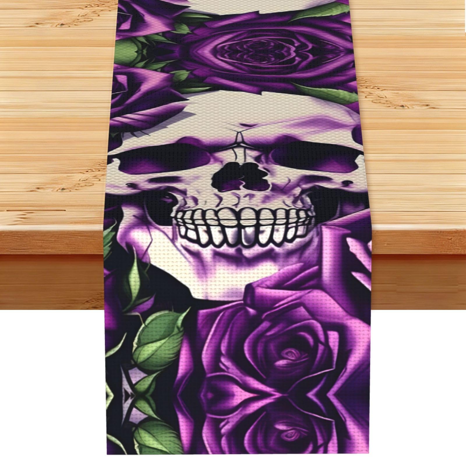 many Purple Rose Skull Print Table Runner for Home Hotel Dining Kitchen Party Indoor Outdoor Decor,13x72 Inch