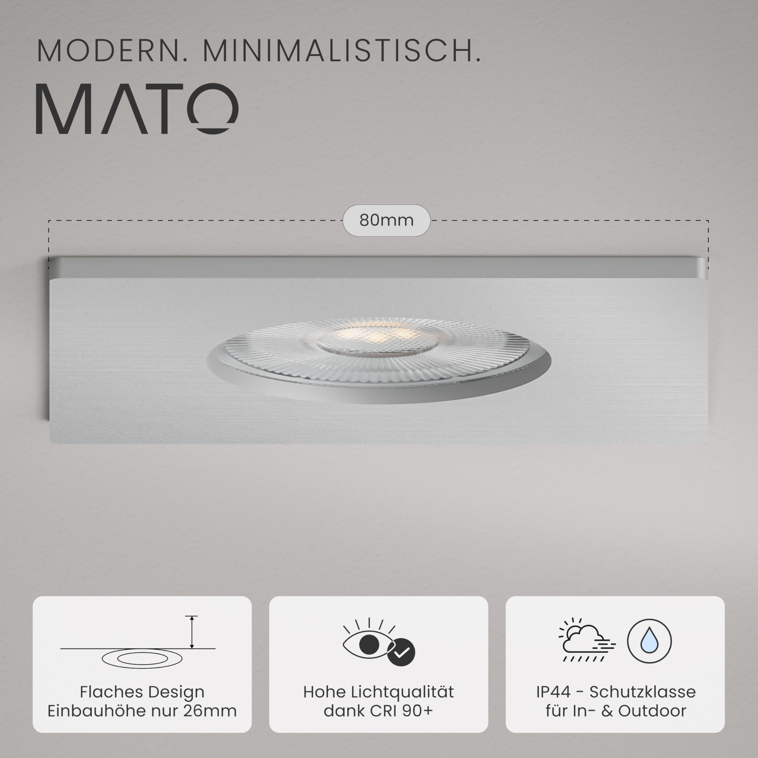 MATO 6x LED Einbaustrahler Eckig 230V Dimmbar 5W - Flache Spots 68mm Lochmaß - IP44 Einbauleuchten für das Bad - Deckenspots Badezimmer & Außen - Einbauspots Lichtfarbe umschaltbar, CRI 90+, 510lm