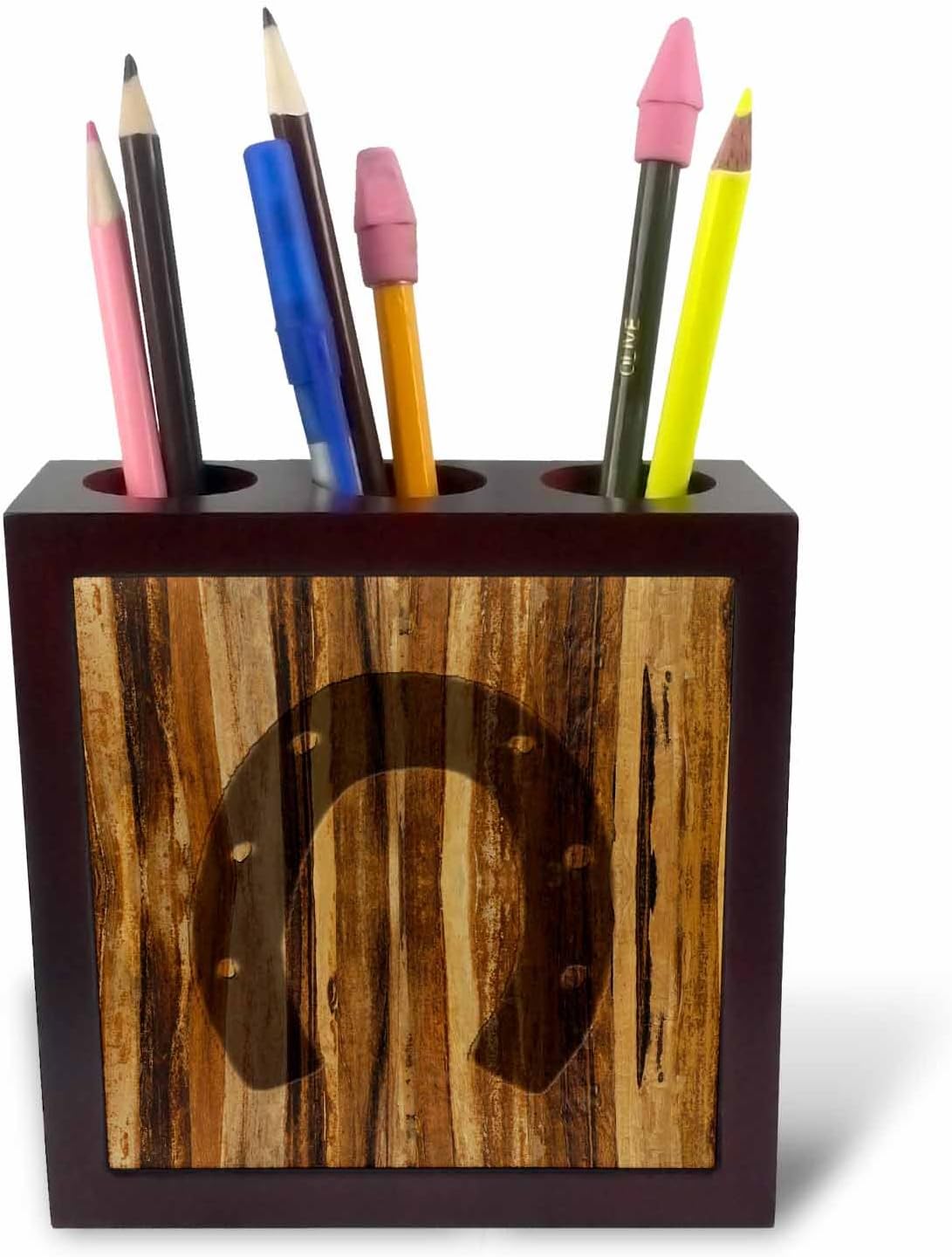 3dRose ph_25392_1 Branded Wood Print Horseshoe-Tile Pen Holder, 5-Inch