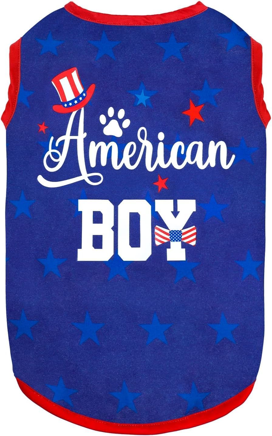 Dog Shirts 4th of July Dog Outfit Soft Cotton Stretchy Lightweight Summer T-Shirts Sleeveless Vest Pet Clothes for Small Medium Large Dogs Cats