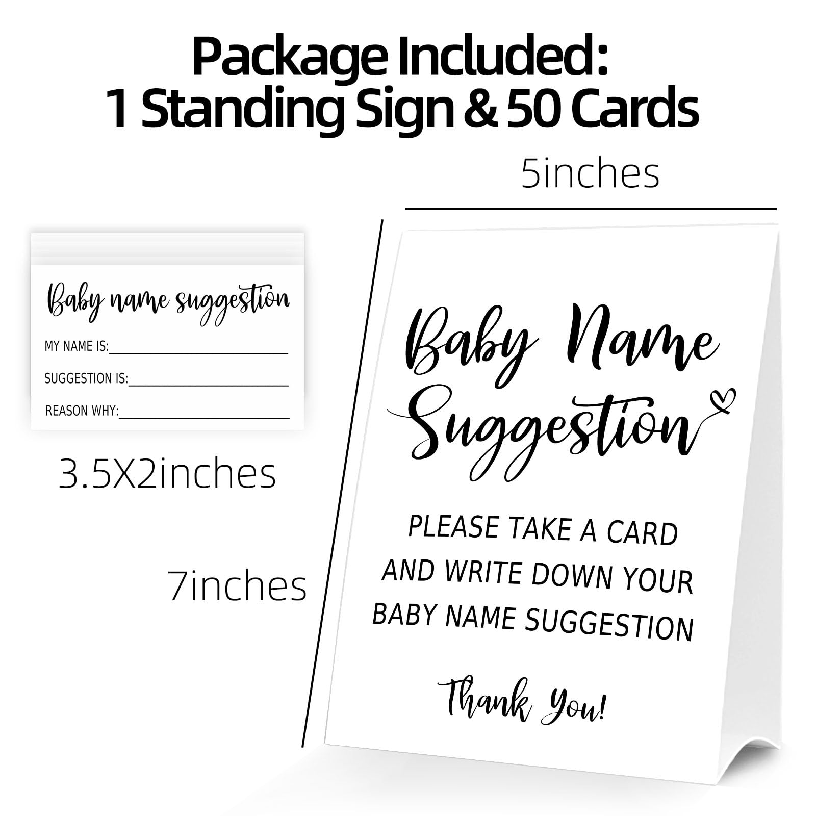 Baby Name Suggestion Sign For Shower Games - 5x7 Inch Kraft Sign With 50 Cards, Minimalist Design - View #7