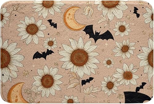Erosebridal Groovy Daisy - Tapete de baño para niñas y mujeres, tapete de baño de microfibra floral retro con diseño de luna y estrellas, tapete de