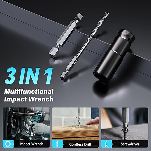 Miniatura 6 de Llave de impacto sin escobillas de 650 N.m480 pies-libras, pistola de impacto inalámbrica de 12 pulgada con batería de 2 x 4.0 Ah y 6 enchufes,