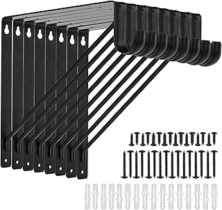8 Pack Heavy Duty Closet Shelf & Rod Brackets 11 x 11 Inch, 300lbs Closet Shelf Bracket with Rod Holder for Home and Closet Decor, Wall Mount Closet Pole Support Bracket with Screws, Black