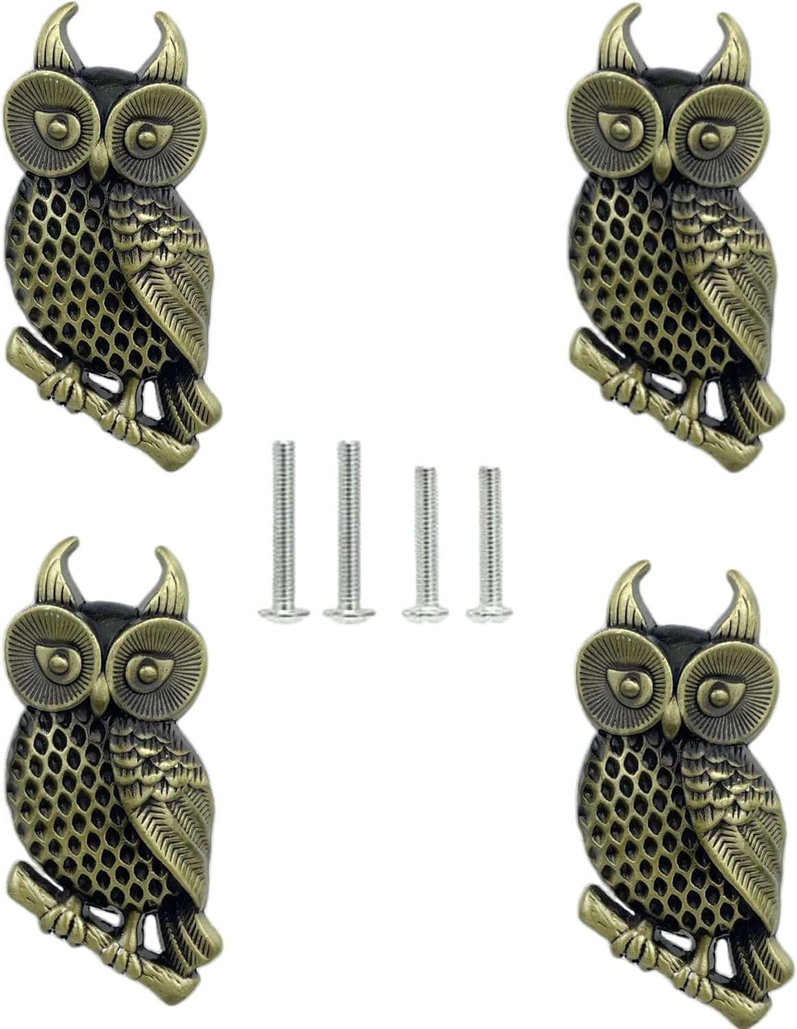 4 Pcs Owl Drawer Knobs 3 Colors Set, Cute Animal Cabinet Pulls with Mounting Screws for Furniture (Bronze)