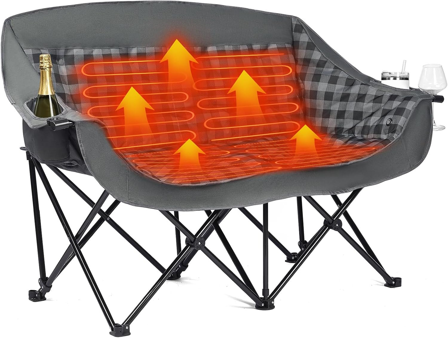 Heated Double Camping Chair - Heated Loveseat Padded Chairs for 2 Person