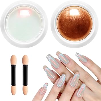 2 Pcs Chrome Nail PowderMirror Effect Copper Chrome Nail Powder,Metallic Mirror Orange Chrome Nail Powder Decoration DIY Nail Art Bronze Pigment Holochrome Powder