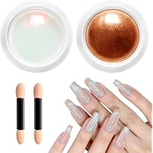 2 Pcs Chrome Nail PowderMirror Effect Copper Chrome Nail Powder,Metallic Mirror Orange Chrome Nail Powder Decoration DIY Nail Art Bronze Pigment Holochrome Powder