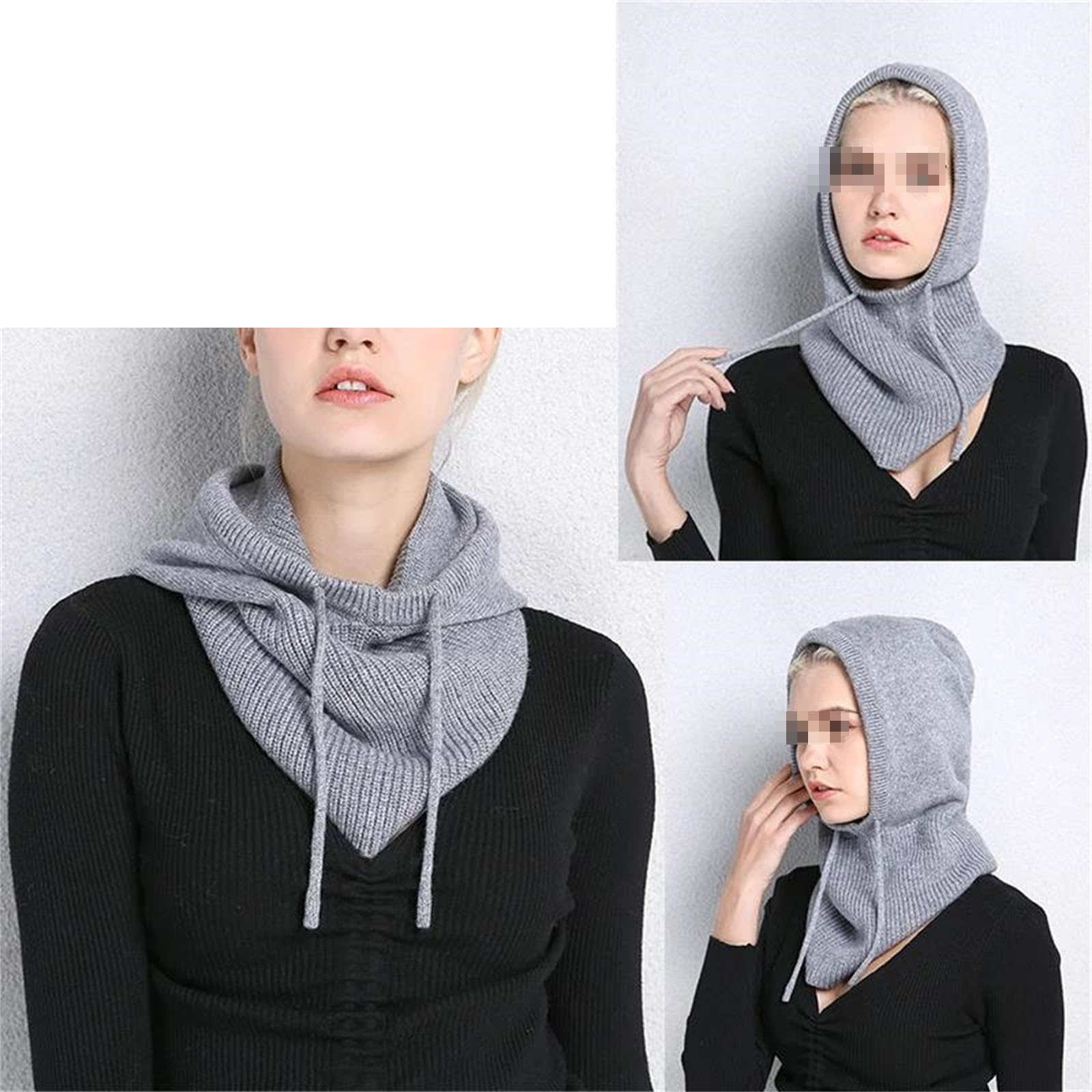 Gorro de punto de lana con capucha, gorro de invierno ajustable para el cuello, gorro cálido unisex