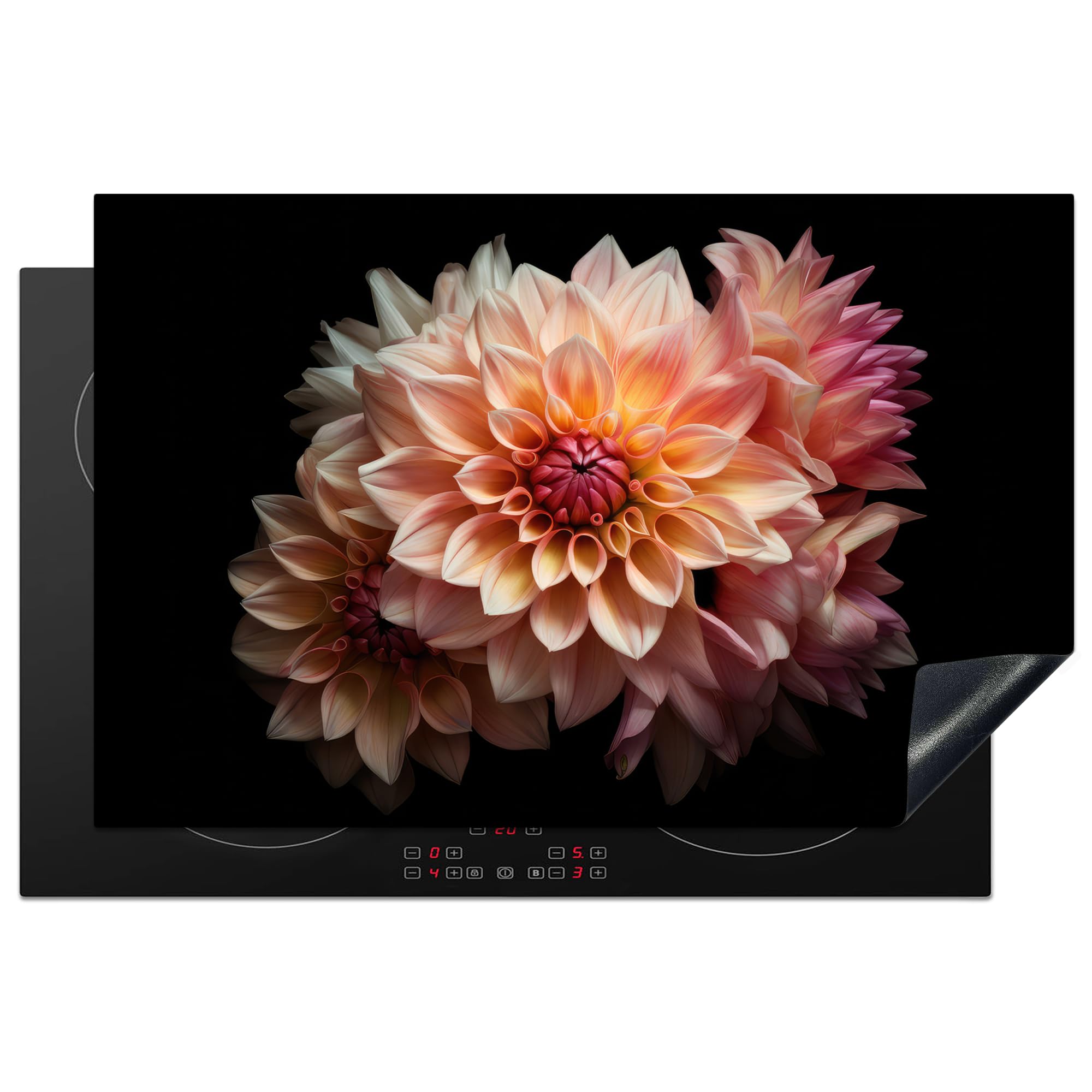 KitchenYeah© Induction Hob Protector Mat 20.5"x31.5" / 80.2x52.2 cm Cooker Top Protectors Cover Ceramic Covers Electric Hobs Vinyl Dahlia - Flowers - Pink - Black - Botanical