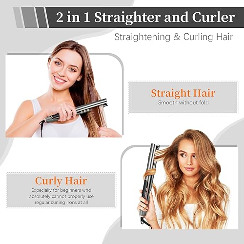 Miniatura 8 de Plancha rizadora y rizadora 2 en 1 portátil, plancha plana para el cabello, placas flotantes de cerámica, calentamiento rápido, bloqueo de