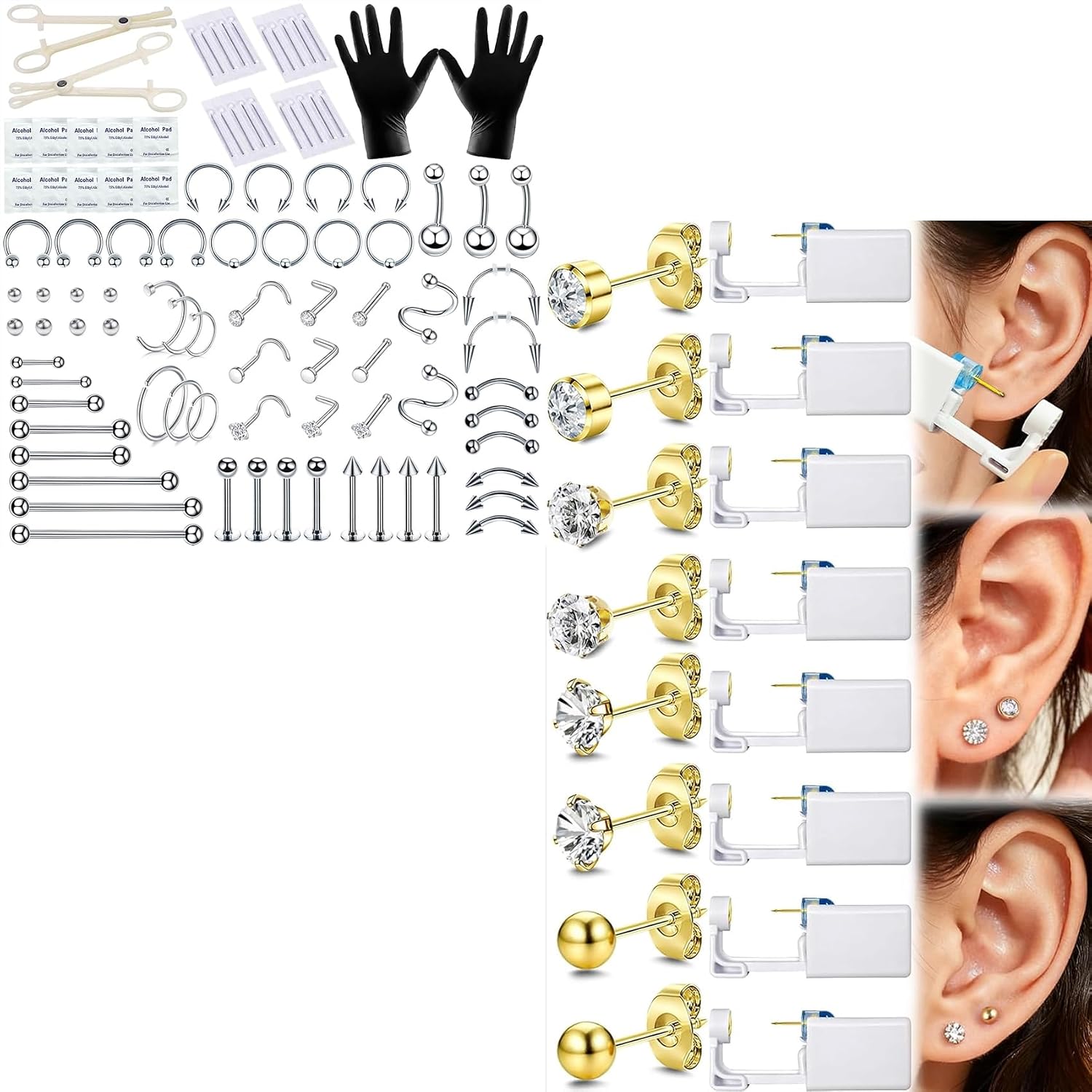 118Pcs Piercing Kit: 12G/14G/16G/20G Needles, 316L Stainless Steel Jewelry, Disposable Ear Piercing Guns & Tools for All Body Piercings