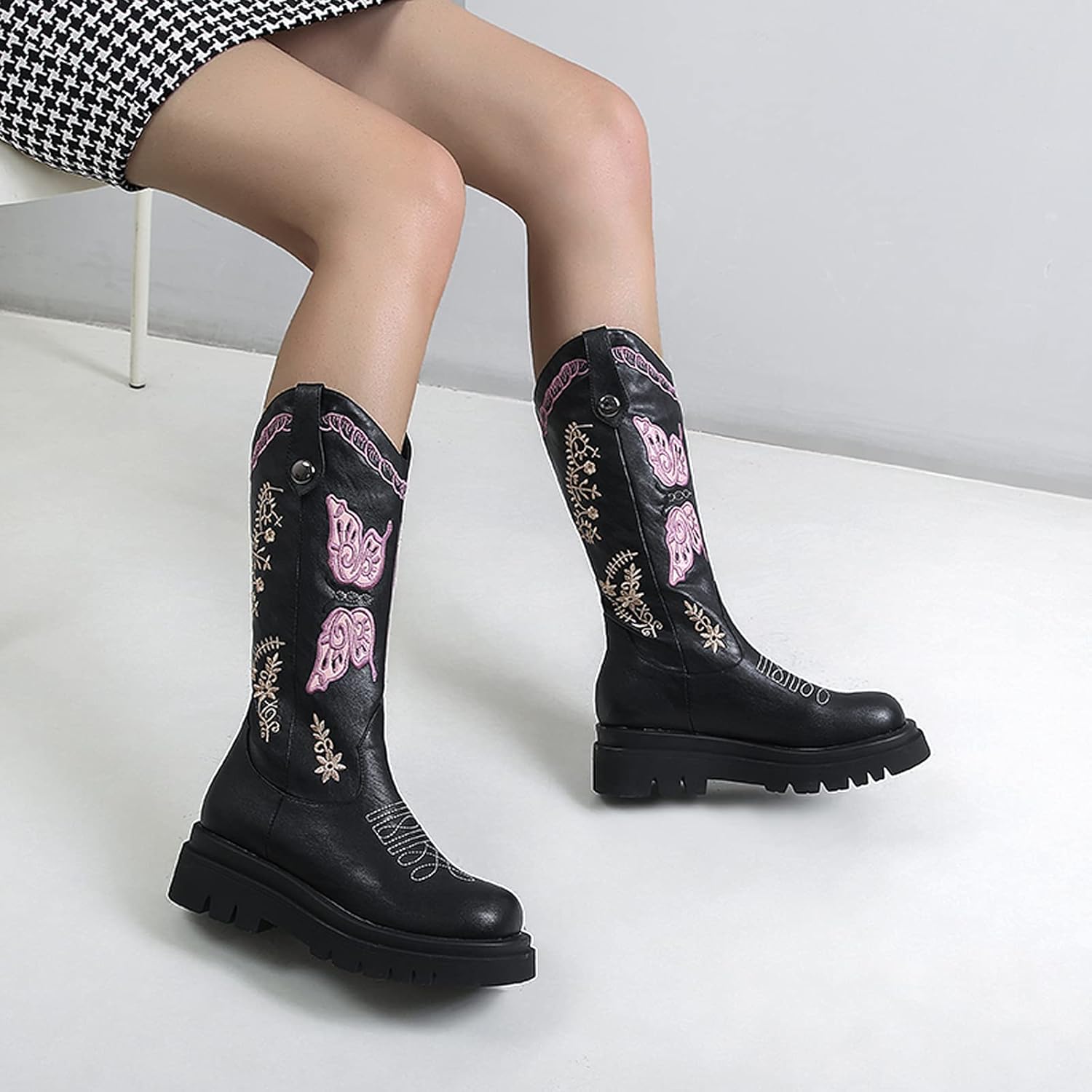 black platform cowboy boots