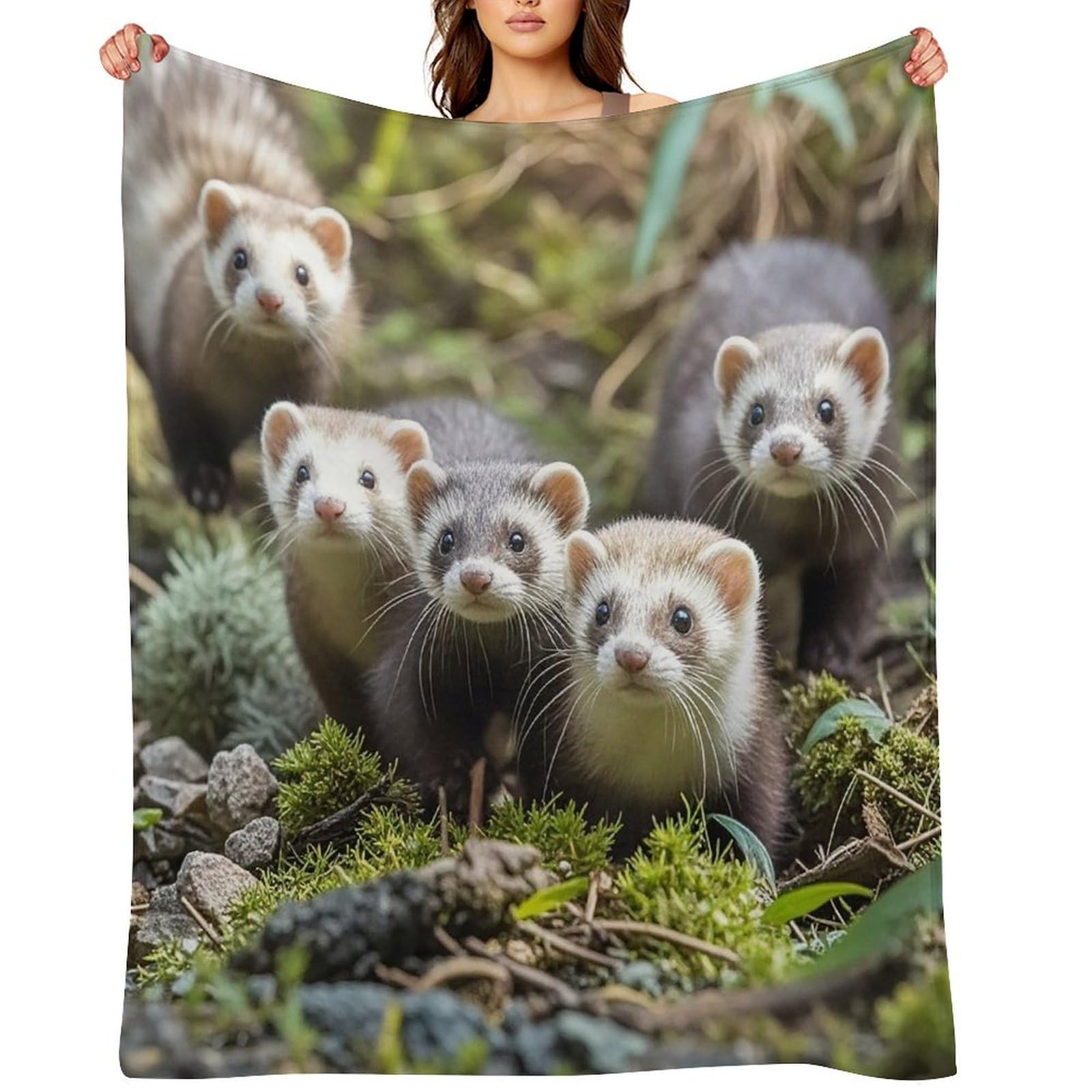 Flannel Ferrets Throw Blanket for Couch Super Soft Fuzzy Cozy Flannel Blankets No Shed No Pilling FAnti-Static Winter Bed Blanket Decorative and Giftable Blankets
