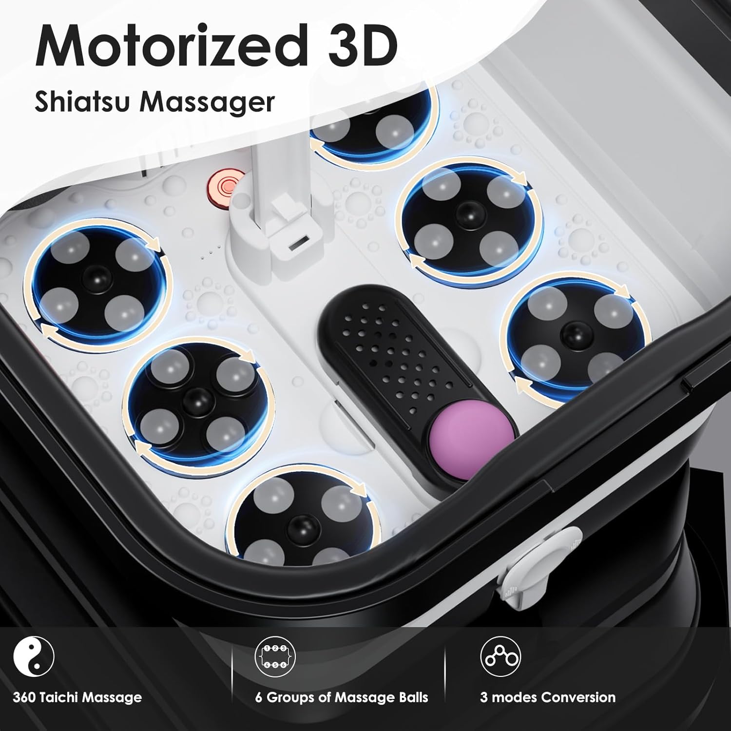 Foot Spa Electric Rotary Massage, with Touchscreen Pro Color Display, Collapsible Foot Bath with Heat, Bubble,Remote Control, Adjustable Temp Control, and 24 Motorized Shiatsu Massage Balls (Black)