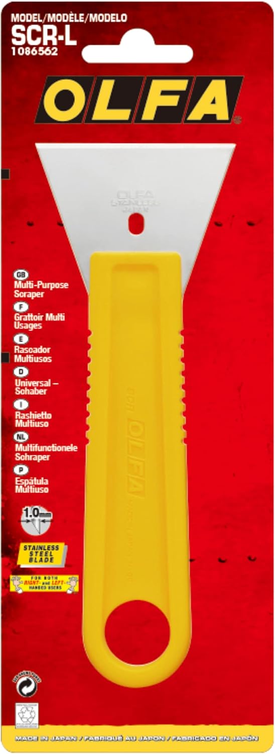 OLFA 60mm Multi-Purpose Razor Scraper (SCR-L) - Disposable Stainless Steel Razor Blade Scraper Tool with Heavy Duty Handle for Cleaning, Scraping, Paint Removal, Caulk, Glass, Metal