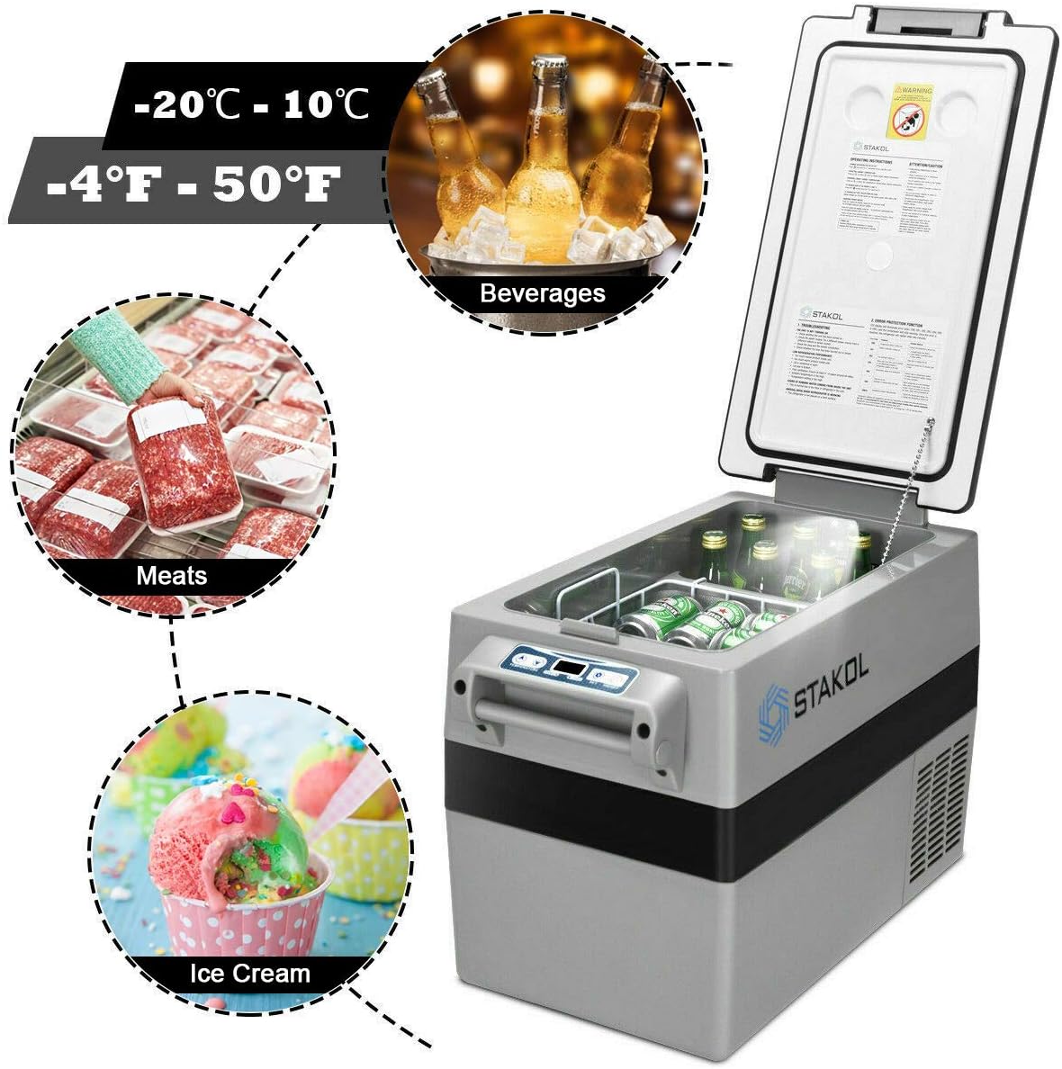 COSTWAY Car Refrigerator, 44-Quart Electric 12V/24V Car Cooler with 3 Levels, LCD Display, Shockproof Design, Travel RV Fridge for Camping, Truck Party