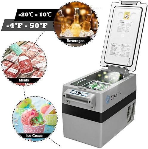 Miniatura 4 de COSTWAY Refrigerador de automóvil, enfriador eléctrico de 44 cuartos de galón de 12 V/24 V con 3 niveles, pantalla LCD, diseño a prueba de golpes,