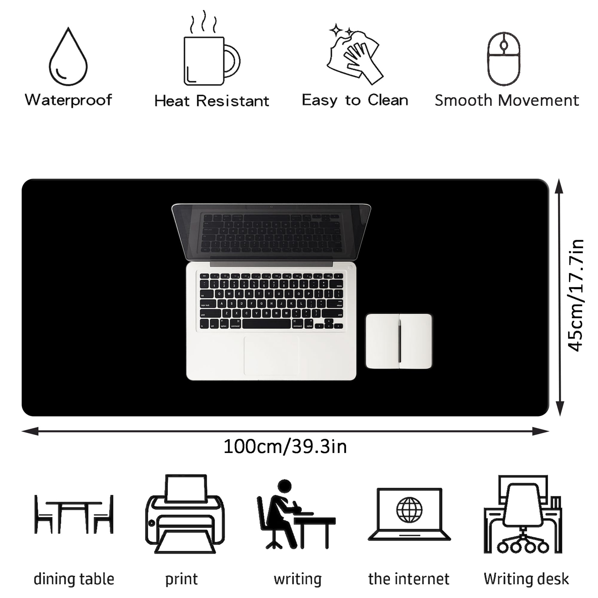 LL-COEUR XXL PVC Gaming Alfombrilla de Ratón Impermeable Escritorio Mouse Pad (1000 x 450 x 2.8 mm, Negro)