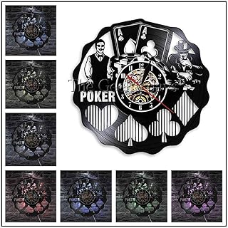 mbbvv Sala degli Scacchi Mahjong Carte da Gioco Casinò Sala da Gioco Logo Tavolo da Roulette Orologio da Parete Moderno Gioco da Roulette Orologio da Parete con Dischi in Vinile