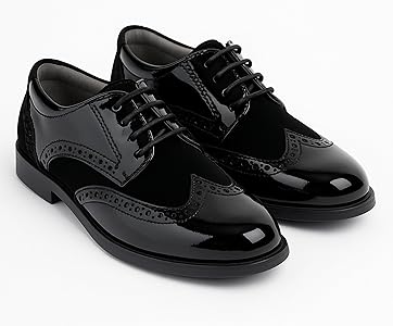 Amazon.com | SIRRI Boy's Suede Patent Dress Black Shoes Lace Up Brogue  Formal Wedding Footwear Size US Toddler 6 - EU 22 | Oxfords