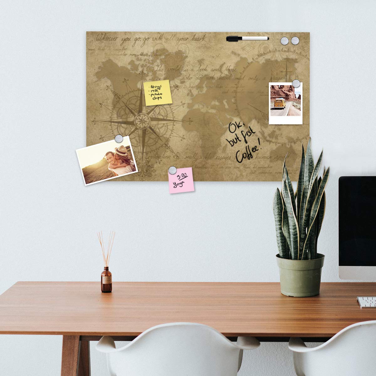 Navaris Memo Board Lavagna Magnetica 70x50 Cm – Design Marmo Bianco, Scrivibile E Cancellabile, Con Pennarello E 5 Calamite
