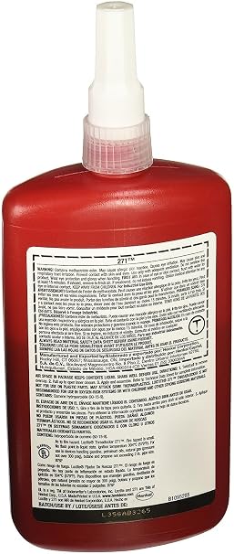 Loctite 271 Threadlocker, High Strength, Red, Acrylic, Low Viscosity, UV Fluorescent, 250 ml Bottle