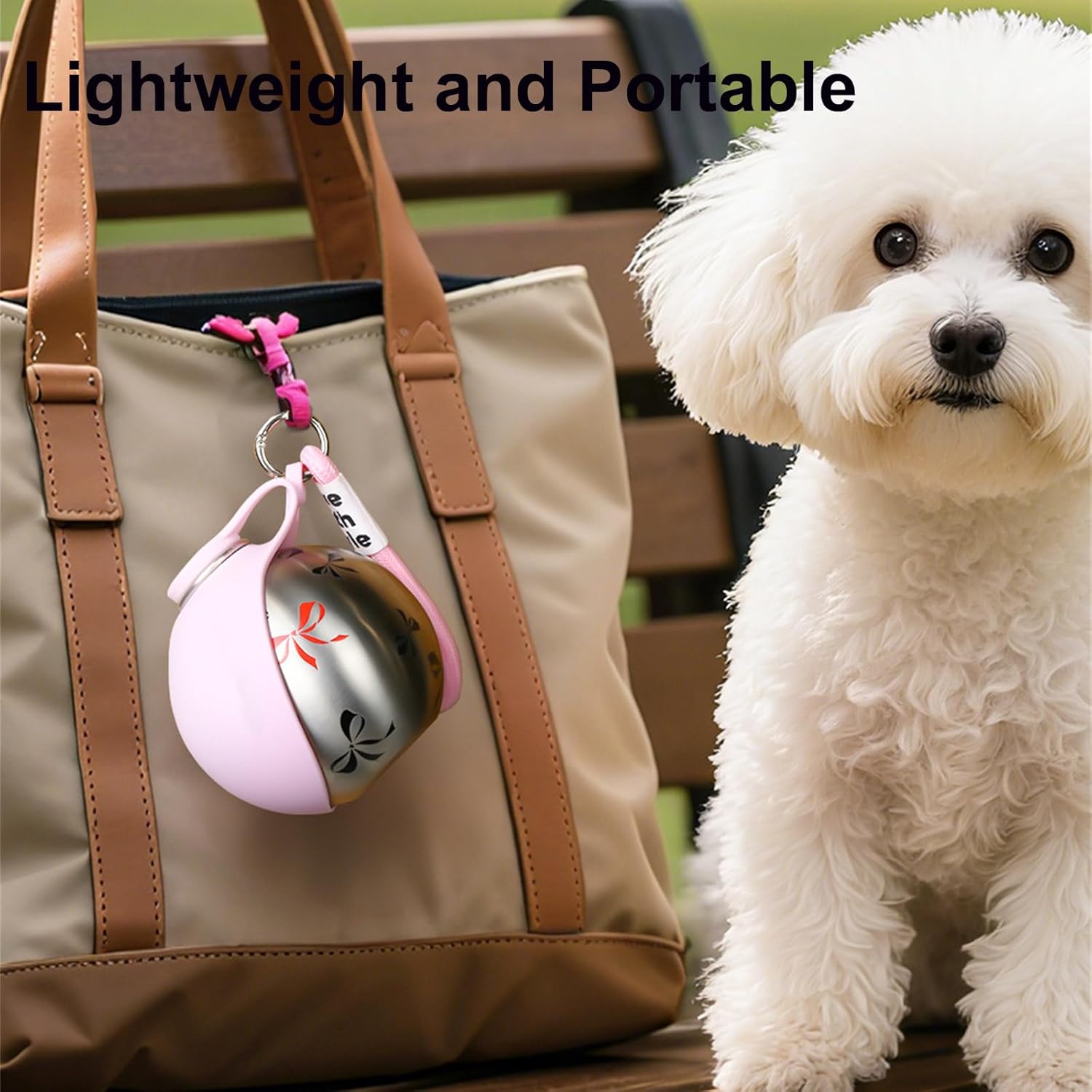 Foldable Pet Water Bottle for Travel, 2 in 1 Portable Dog Water Bottle, Water Bottle for Dogs on Walks, Stainless Steel Bottle & Silicone Bowl, for Walking Hiking Small Dog Water Bottle (Blue+Print)