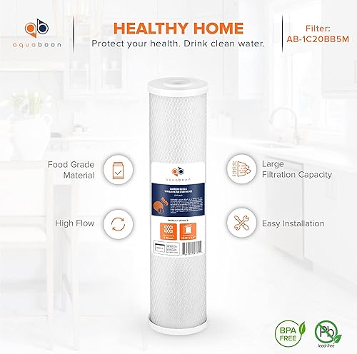 Miniatura 5 de Aquaboon Repuesto de filtro de agua de carbono de 5 micrones, 20 x 4.5 pulgadas, filtros de agua de carbono CTO para toda la casa, cartucho de