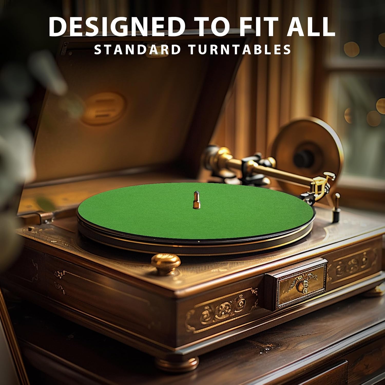 2Pcs Wool Turntable Slipmat, 12 Inch Record Player Mat Anti-Vibration Shock Absorbing Protective Pad, Improve Sound Quality Phonograph Turntable Accessories (Green & White) image 5
