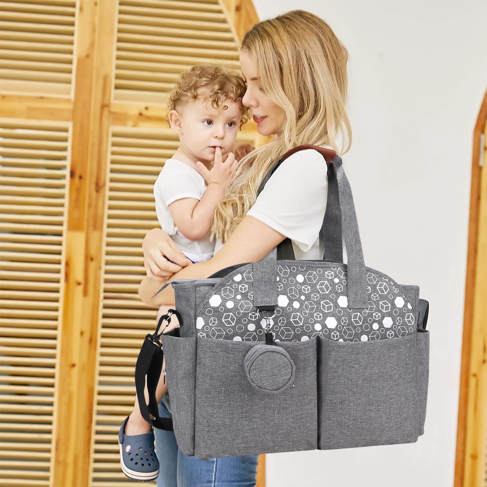 SONARIN Bolsa de Pañales para Bebés,Bolsa de Viaje para Pañales Materna Messenger Bolsos Bandolera Multifunción con Bolsa de Chupete Gran Capacidad para Todos los Accesorios para Bebés