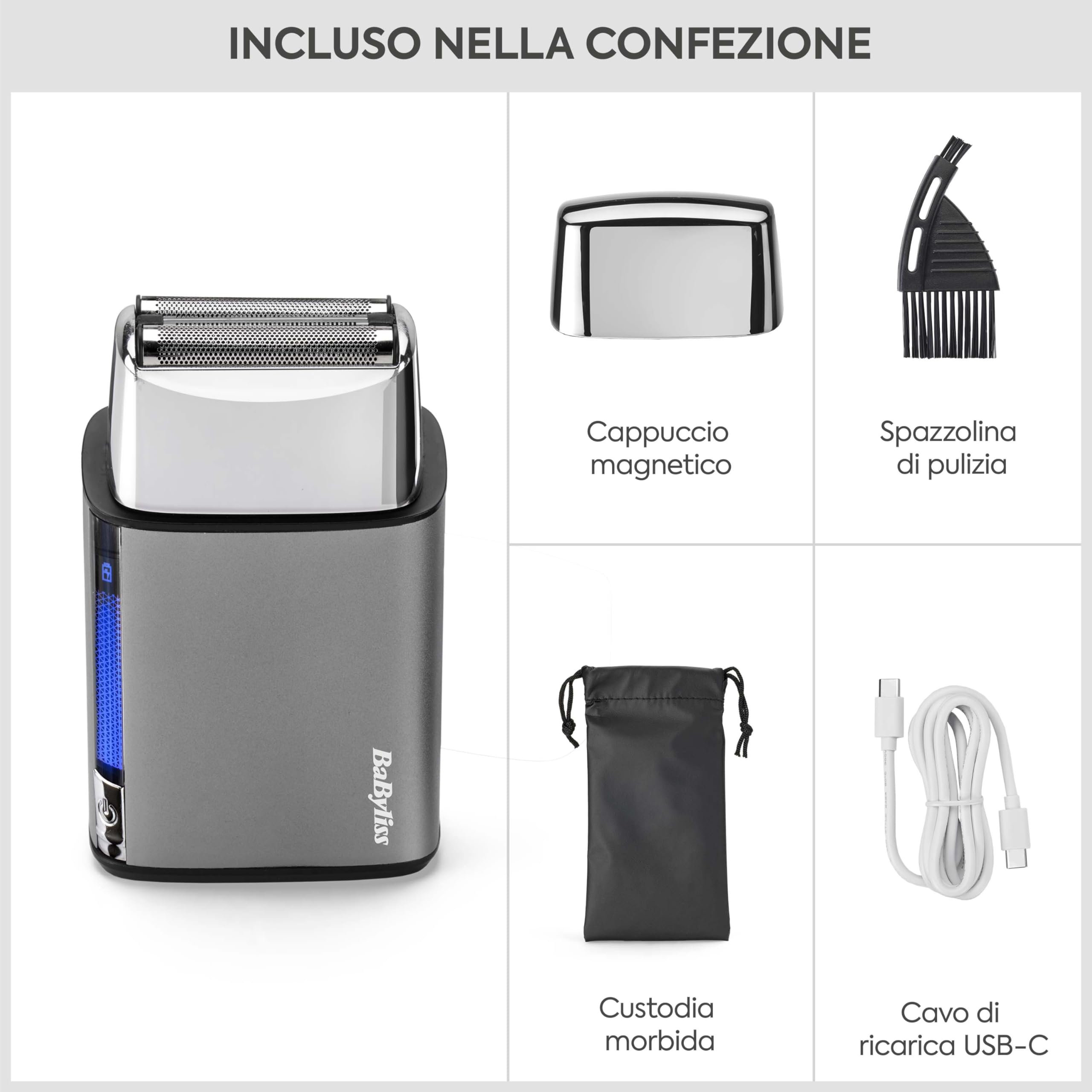 Rasoio BaByliss Super‑X a doppia lamina da uomo – Finitura ultra‑liscia, lamine in acciaio giapponese, cordless lithium‑ion, Wet & Dry IPX7, USB‑C, FS996DE