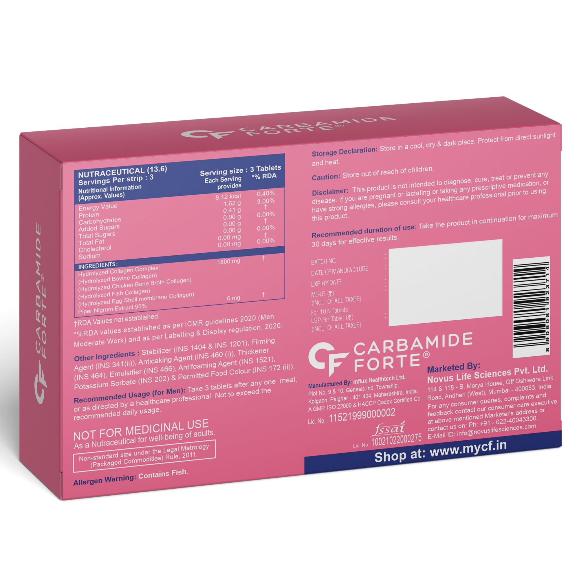 Carbamide Forte Hydrolyzed Multi Collagen Tablets With 5 Types (I, II, III, V & X) for Joint Support & Glowing Skin | Collagen Supplements for Women & Men - 10 Tablets — Amazon image 7