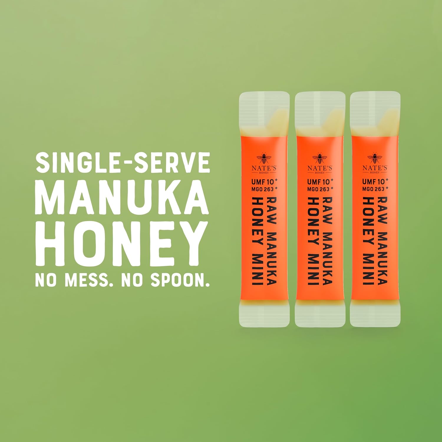 Nate's Manuka Honey Minis - 10 Count Single-serve, Pure Manuka Honey - MGO 263+ | UMF Certified 10+ Single-Serve Packets for On-the-Go Daily Wellness