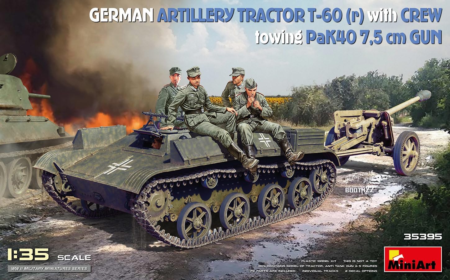 MiniArt Sprue Brothers 1:35 German Artillery Tractor T-60(r) with Crew Towing PaK40 7.5cm Gun, MIA35395