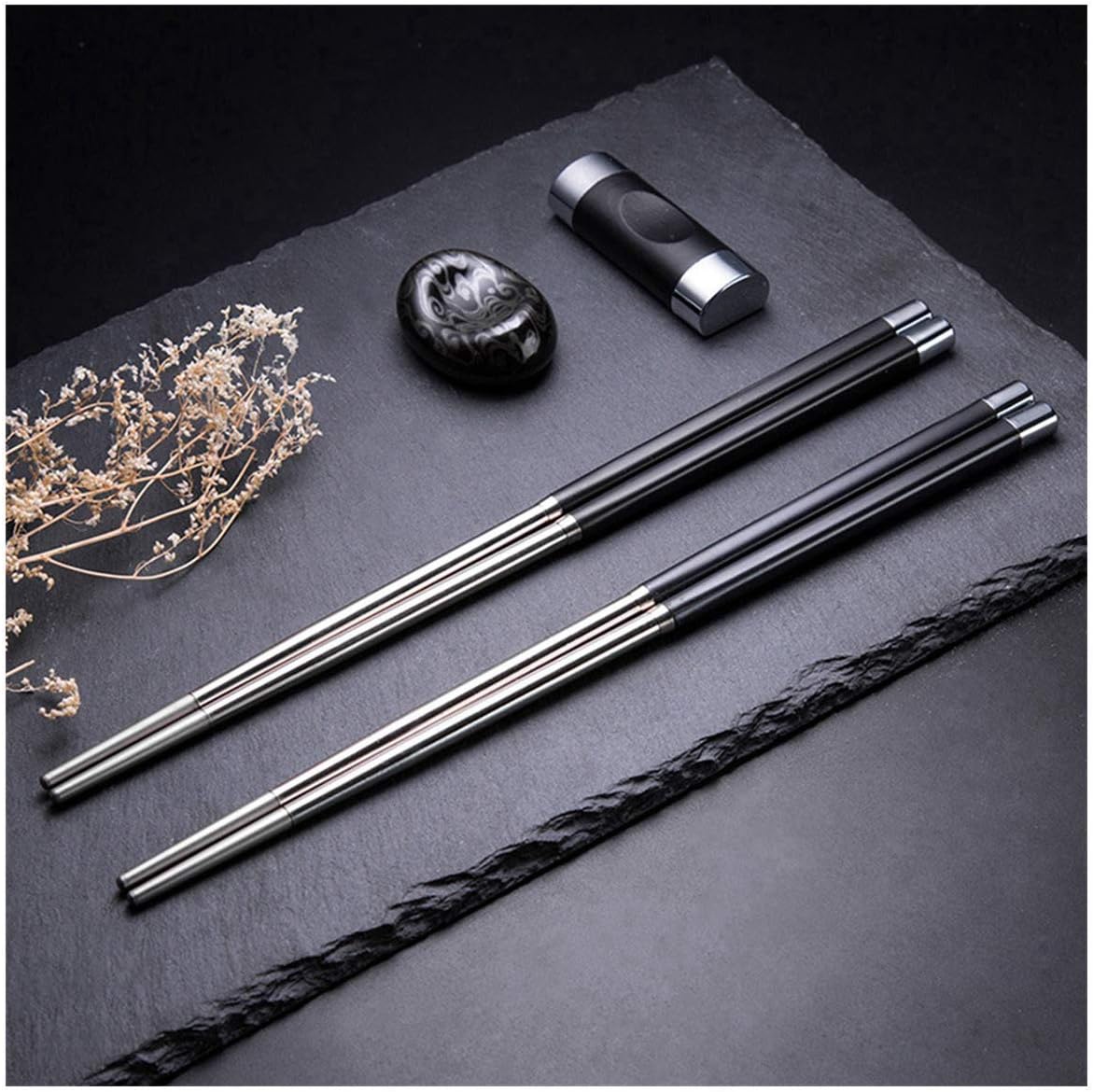 5 Pairs of Chopsticks (10 Pieces) Japanese Alloy Chopsticks Made of Environmentally Friendly Alloy Chopsticks, Stainless Steel Chopsticks in Noble Box Gift Box (Black Stainless Steel)