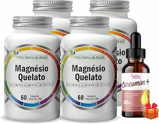 Kit Com 4 Magnésio Quelato 60 Capsulas de 500mg Flora Nativa + 1 Curcumim+