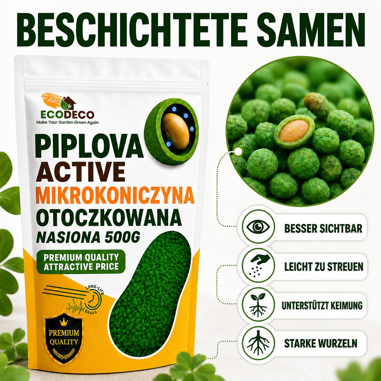 Micro Trefle Nain Blanc Pipolina Semence Pelouse 500g 200 m² Ultra Résistant sans Arrosage Levée Rapide 7 Jours