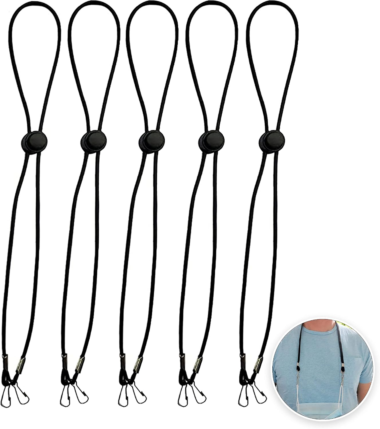 Mask Lanyards for Mask for Kids - Adjustable Lanyard with Clips (5 Pk)