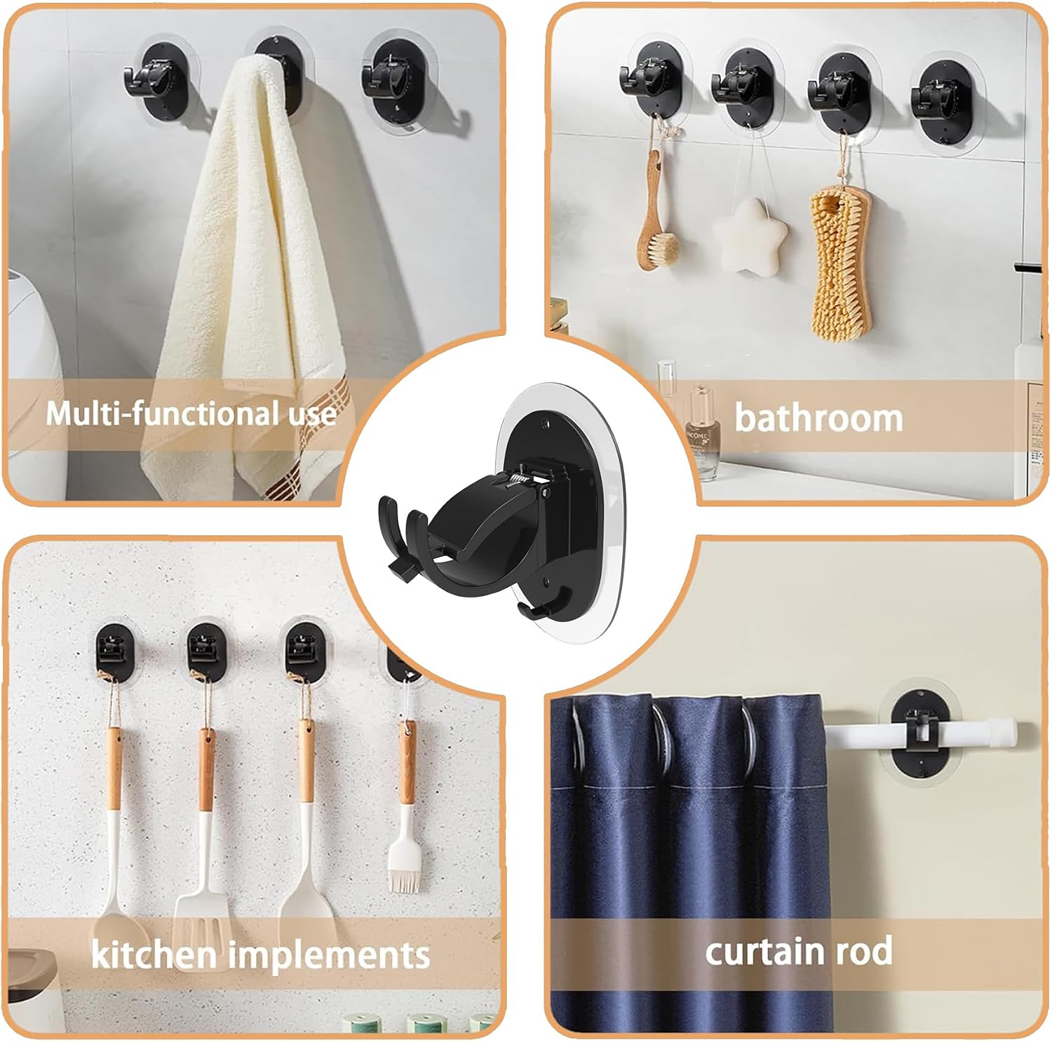 6 Pack Self Adhesive Curtain Rod Holders,No Drill Curtain Brackets,Easy Curtain Rod Brackets No Drill,for Bedroom,Living Room,Kitchen,Bathroom