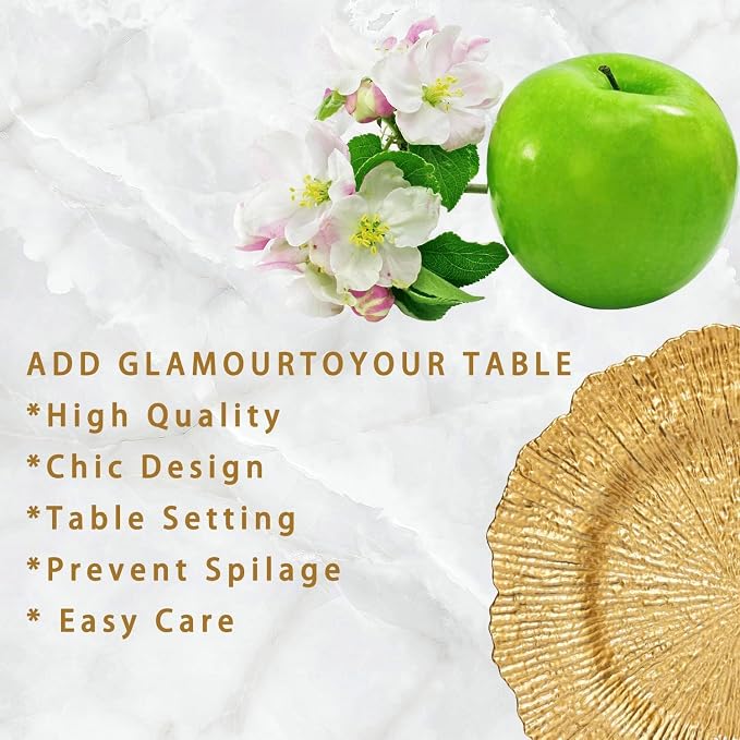MDH 50 Pcs Gold Charger Plate 13 in Round Matte Reef Plate Charger Ruffled Rim Dinner Charger Hollow out Flower Holde (50) miniatura 5