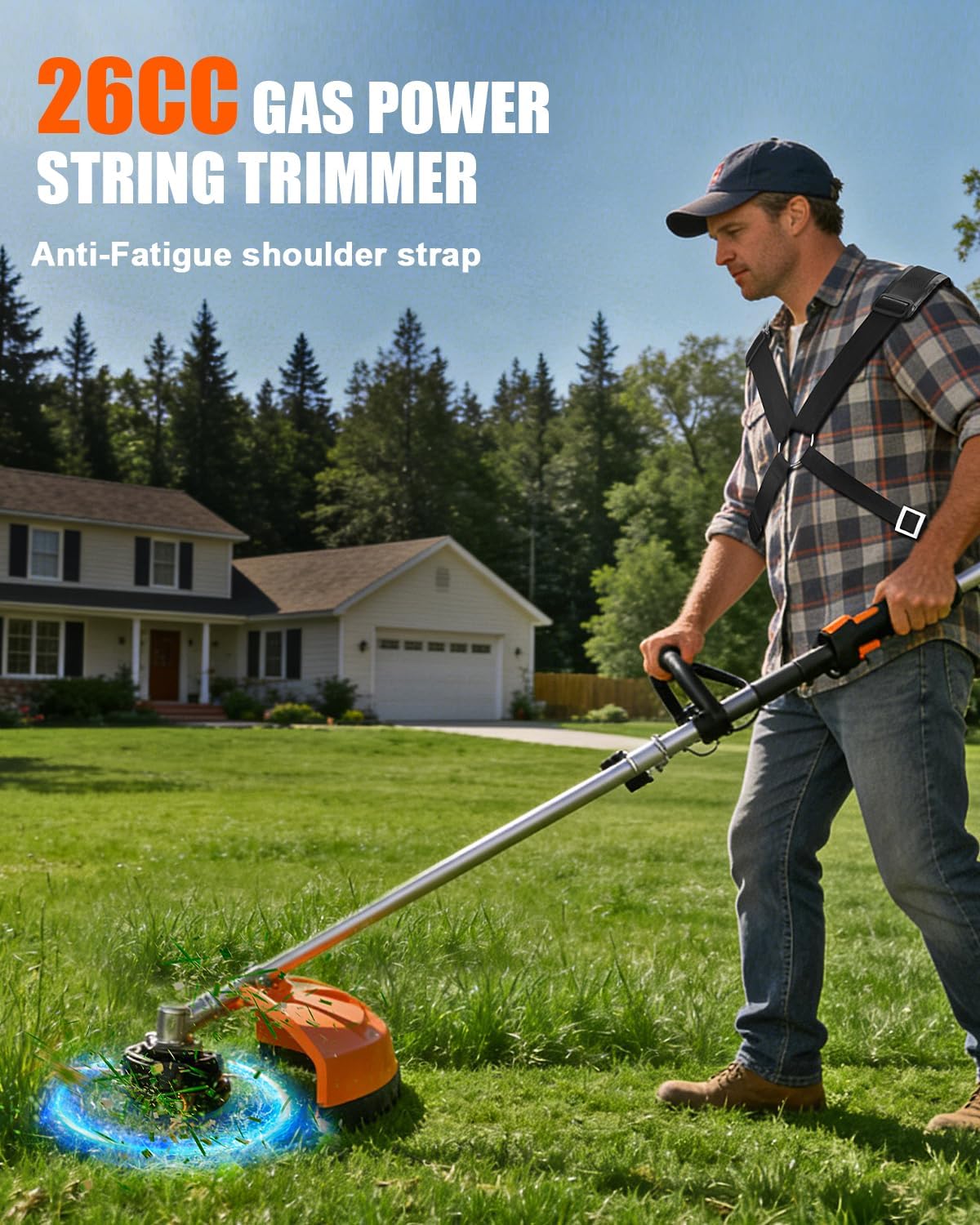Upgraded Gas Weed Eater, 26CC Weed Wacker Gas Powered, 2-Cycle Engine String Trimmer Easy Start Comfortable Handle and Double Shoulder Straps for Garden Lawn Edge Trimming
