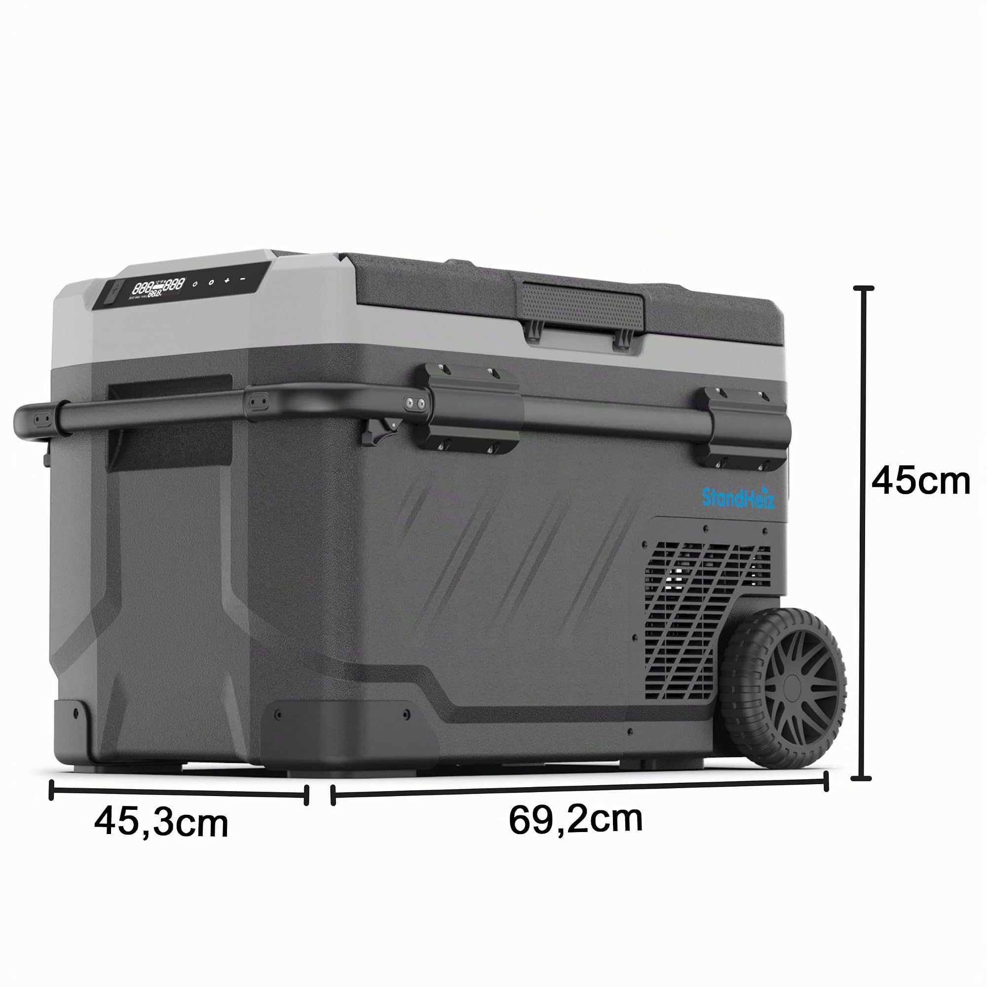 Kompressor Kühlbox 41L – Tragbarer Mini Kühlschrank mit Rollen & Teleskopgriff, 12V 24V 230V für Auto, Camping & Wohnmobil, App-Steuerung, Dual-Zone, Schwarz-Grau, LKW, PKW, Wohnmobil
