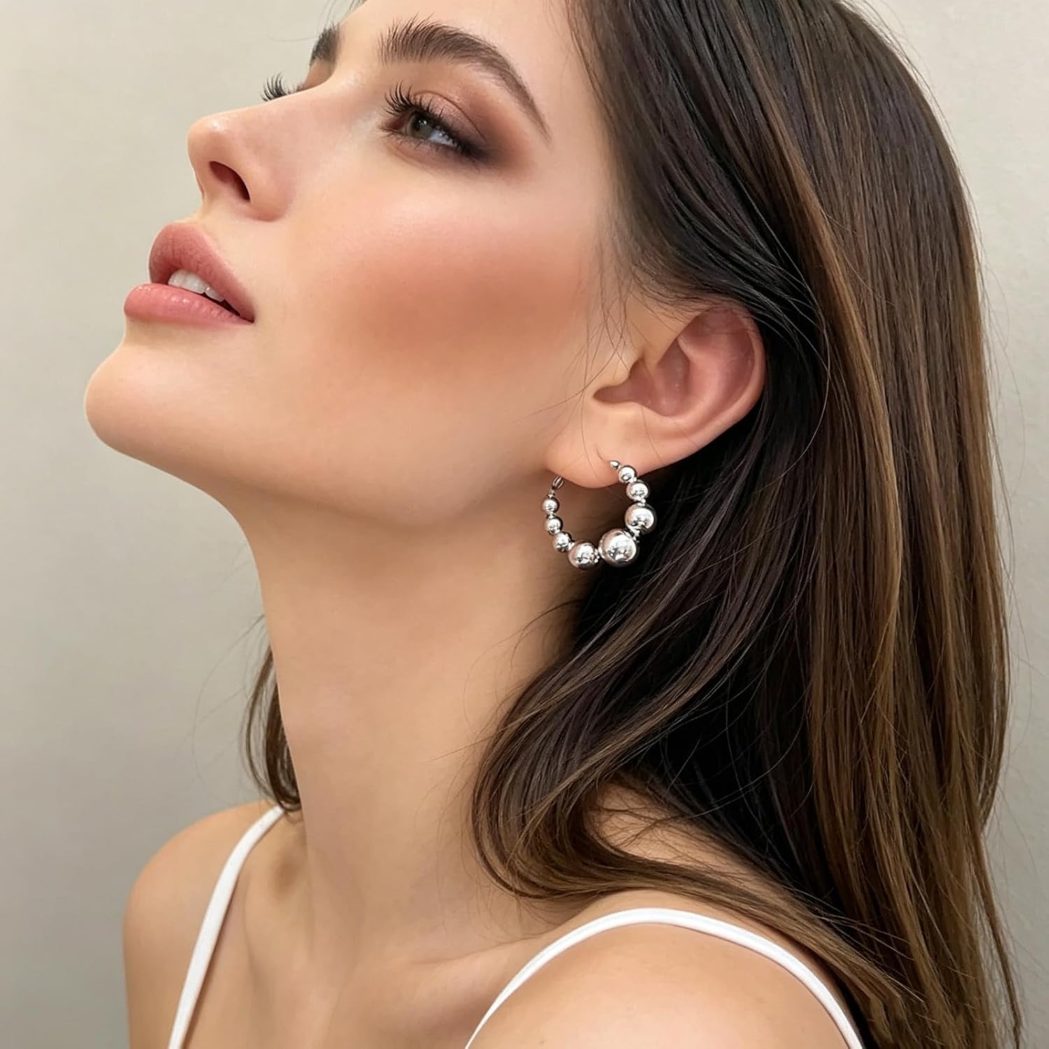 Chunky Gold Ball Statement Earrings for Women Minimalist Y2k Large Silver Beaded Cluster Earrings Oversized Round Hoop Earrings Wedding Valentines Gift