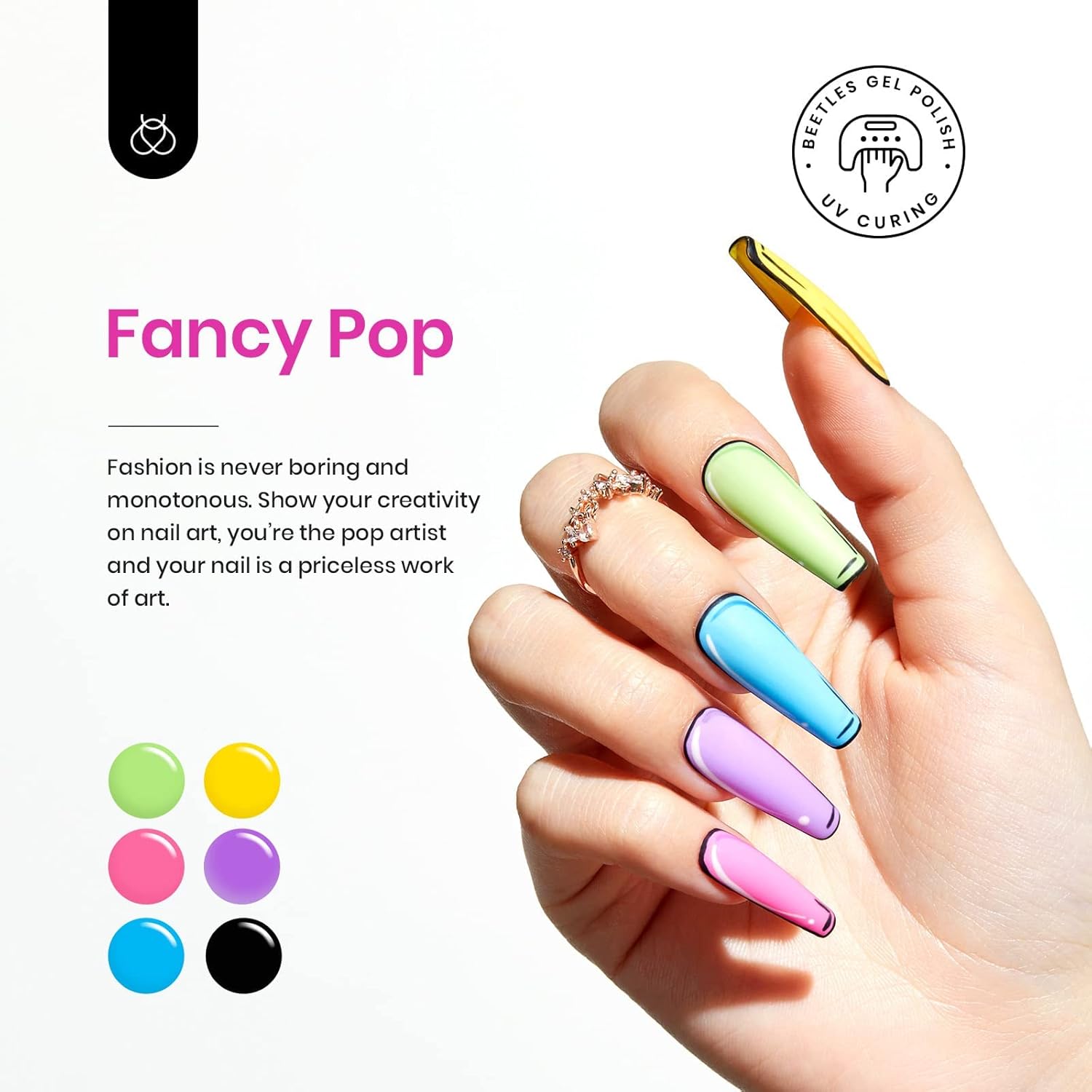 Beetles Summer Gel Nail Polish Set 24pcs Jelly Neon Hot Pink Orange Green Blue Purple Color with White Black Liner Gel Polish and Base Top Coat Nail Art Pen Gifts for Women Fancy Pop