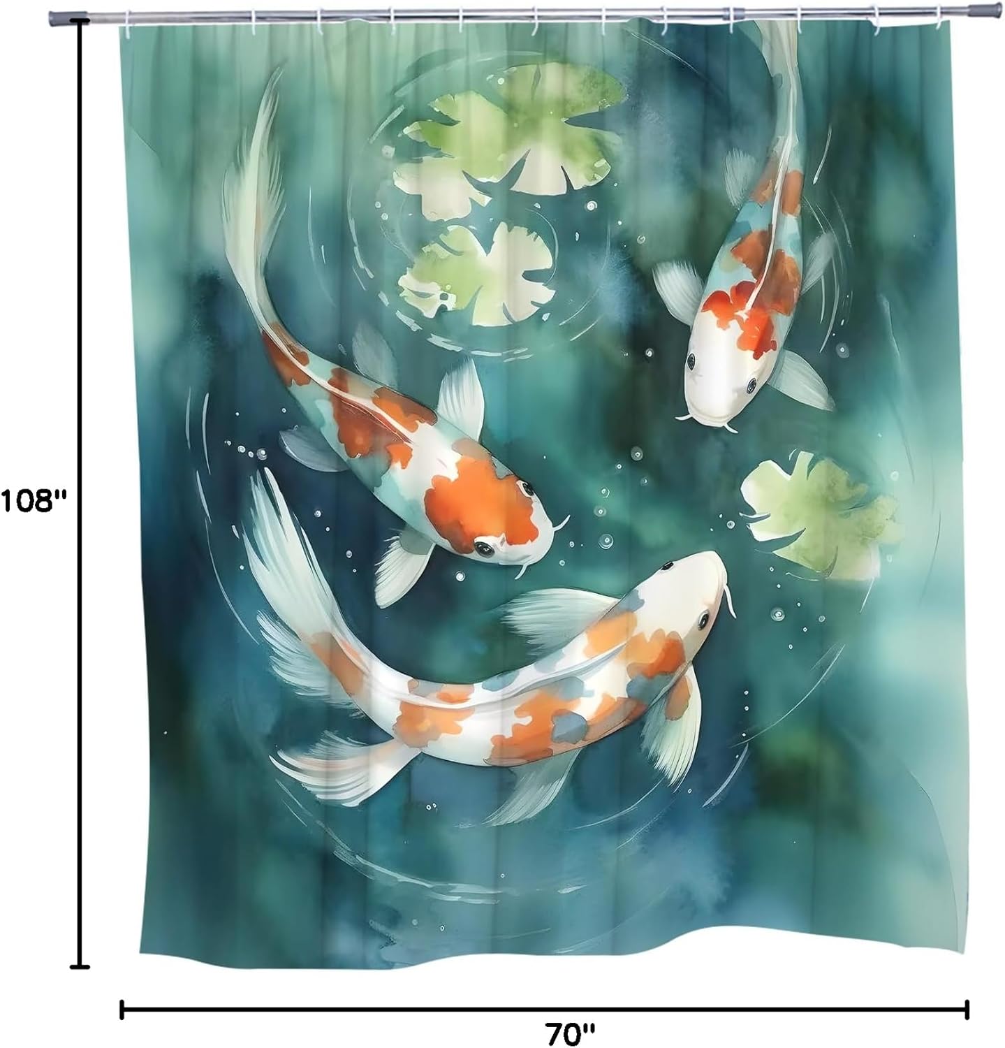 Koi Fish Shower Curtain Asian Japanese Art Bathroom Curtains Colorful Carp Lotus Leaf Pond Oriental Traditional Watercolor Ink Painting Bathtub Decor Include Hooks 108 x 70 in