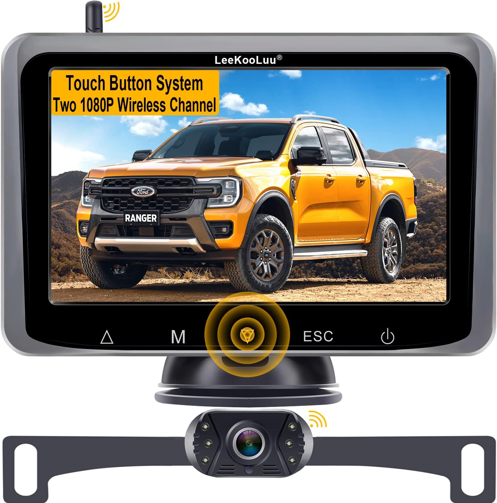 LeeKooLuu Wireless Backup Camera for Car,Truck,SUV,Sedan HD 1080P with 5 Inch Touch Button Screen Bluetooth Back Up Camera Systems Wifi Signal No Interference Support Add Second Camera