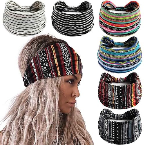 Miniatura 8 de Olbye Diademas anchas para mujer, diademas bohemias anudadas, diadema turbante anudada, teñido anudado, bandas elásticas antideslizantes para la